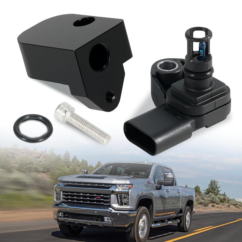 Rendrox Intake Air Pressure and Temperature Sensor + Black Spacer Kit Fit for Chevrolet Silverado GMC Sierra 2500HD 3500HD 6.6L Diesel Engine 2017-2024, Replace 12681993 Manifold Pressure (MAP) Sensor - Image 1